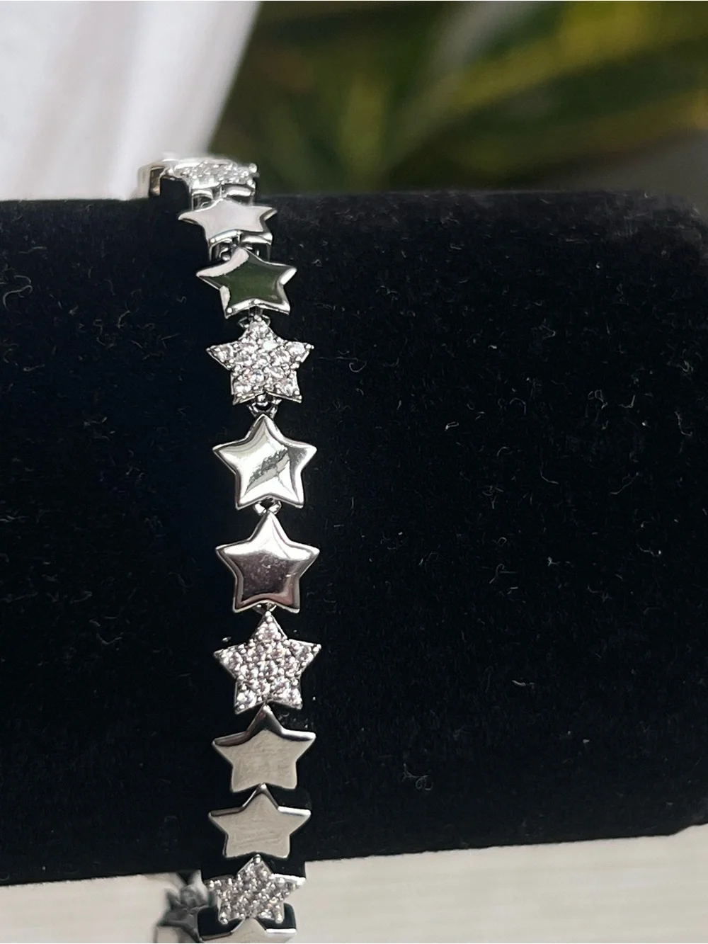 Alternating plain Silver Star and pavé Link Bracelet